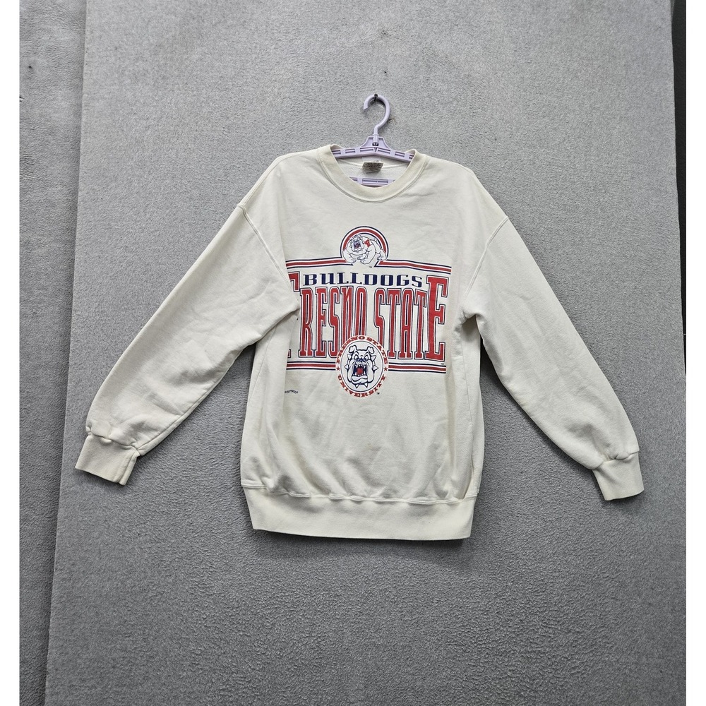 VINTAGE Fresno State Bulldogs Men Sweatshirt L White Made in USA Nutmeg Mills